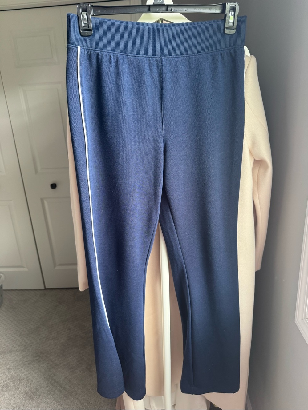 SPANX Navy Pull-On Track Pants with White Side Stripe